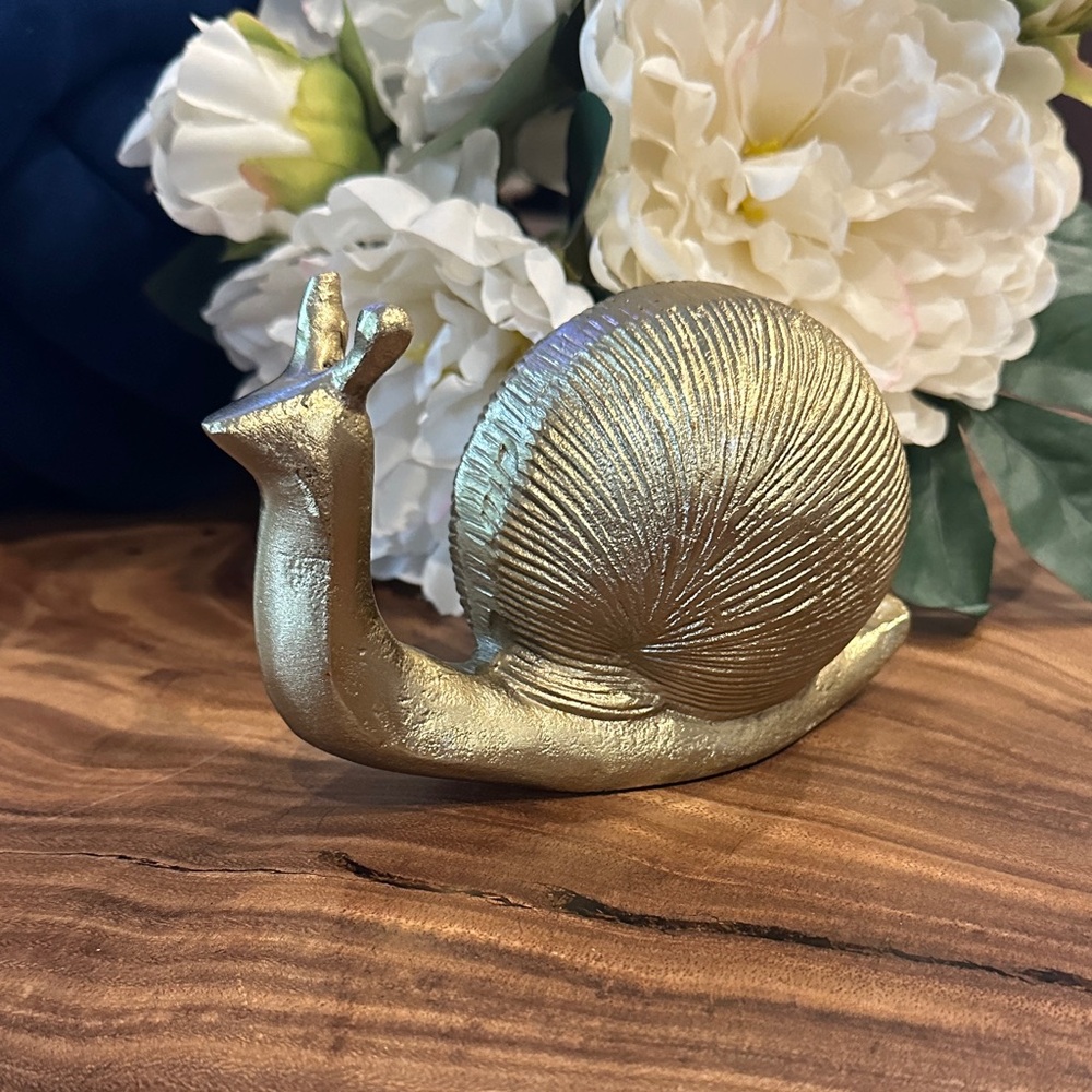 Gold Tone Metal Snail Figurine Home Decor Modern Home Accent